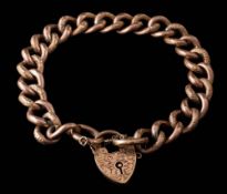 A 9ct gold hollow curb-link bracelet: with heart-shaped padlock clasp,