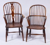 An early 19th Century elm, ash and beechwood stick back Windsor elbow chair:,