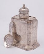 An Edward VII Britannia standard silver tea caddy, maker Lambert & Co, London,