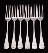 A set of six Edward VII silver Hanoverian pattern dessert forks, maker, William Hutton & Sons Ltd,