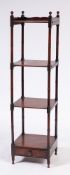A George III mahogany square four tier whatnot:,