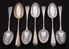 Seven Georgian and Victorian silver Old English pattern tablespoons,