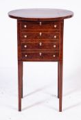 A George III bur yew wood and inlaid work table:, in the Sheraton taste,