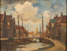 Cornelis Anthonij van Waning [1861-1929]- Town river scene,:- signed oil on panel, 20 x 26cm.