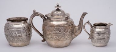 A Victorian Scottish silver three-piece tea service, maker Edwards & Son, Glasgow,
