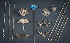A silver enamelled hat pin circa 1909, marks rubbed F.