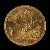 A Victorian sovereign dated 1887.
