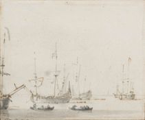 Willem Van De Velde The Younger [1633-1707]- Boats at anchor in a calm sea,