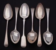 A set of five George III silver Old English tablespoons, maker Solomon Hougham, London,