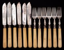 A set of six Victorian silver fish knives and six forks, maker Harrison Brothers & Howson,