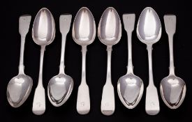 A set of eight George IV silver Fiddle pattern tablespoons, maker Thomas Dicks, London,