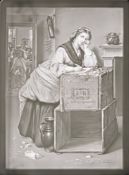 Two Berlin [KPM] lithophanes and three similar lithophanes: comprising an interior with a lady