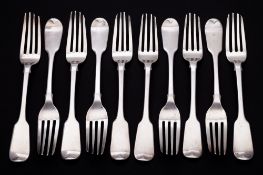 A set of eight Victorian silver Fiddle pattern table forks, maker A B Savory & Sons, London,