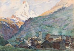 Alfred Heaton Cooper [1864-1929]- Sunshine, Zermatt, Switzerland,:- signed,