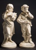 A pair of Copeland parian figures of 'The Young Naturalists' or 'Rustic Children' after R.J.