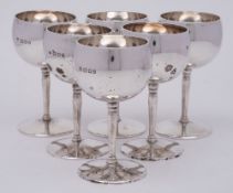 A set of six Edward VIII silver wine goblets, maker Edward Barnard & Sons Ltd, London,