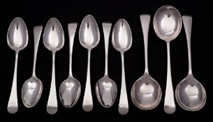 A set of six George III silver Old English pattern dessert spoons,