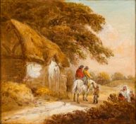 George Morland [1762-1803]- Travellers on a grey pony; Travellers resting, view to a spire beyond,
