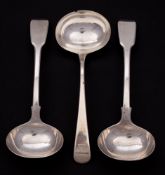 A pair of Victorian silver fiddle pattern sauce ladles, maker Joseph & Albert Savory, London,