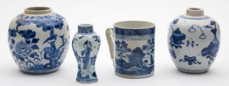 A group of Chinese blue and white decorated porcelain: comprising a small octagonal vase with a