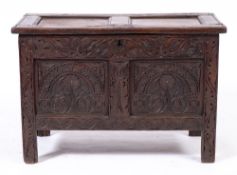 A 17th Century oak coffer:, of small size,