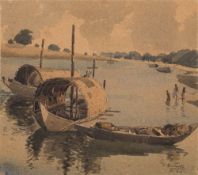 Anglo/Indian School early 20th Century- 'Quiet Morning Jamalpur'; a river scene,