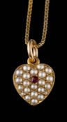 A seed pearl and gem-set heart-shaped pendant: approximately 12.