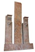 A peach variegated marble fireplace:,