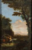North Italian School, 18th Century - An upland landscape,:- figures by a steam in the foreground,