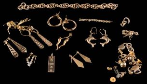 Various items of mostly 9ct gold jewellery: to include earrings and chains.