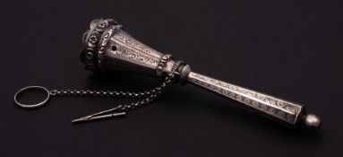 A Victorian silver posy holder, unmarked: of tapering octagonal trumpet form,