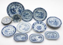 A group of twenty miscellaneous Chinese porcelain blue and white plates and dishes: variously