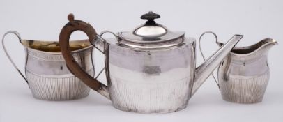 A George III silver three-piece tea service, maker John Denzilow, London,