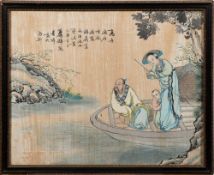 A late 18th century Chinese painted kesi silk panel: finely woven,