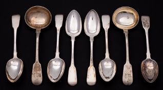 A pair of Victorian provincial silver Fiddle pattern sauce ladles, maker John Stone, Exeter,