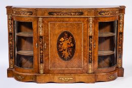 A Victorian walnut, floral marquetry and gilt metal mounted credenza:,