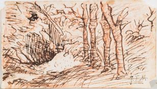Attributed to Jean Francois Millet [1814-1875]- Woodland sketch, from an album,:- pen,