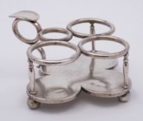 A Victorian silver four division cruet stand, maker Richard Sibley II, London,