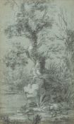 Circle of Jean Baptiste Pillement [1728-1808]- Study of trees by a bank,:- charcoal drawing,