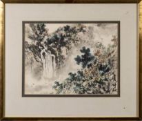 A Chinese painting, signed Xishan: of a landscape with waterfall, 28 x 37cm.