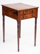 An early 19th Century mahogany and inlaid rectangular work table:, bordered with boxwood lines,