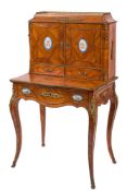 A late 19th Century French kingwood and gilt metal and porcelain mounted bonheur du jour:,