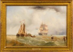 Henry Redmore [1820-1887]- French navy and trawlers in a swell,