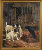 *Arthur Wardle [1864-1949]- Three puppies and a crow sharing a meal,