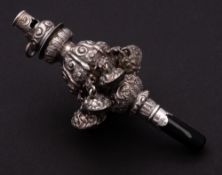 A Victorian silver child's rattle, maker Francis Clark, Birmingham, 1837: with whistle ,