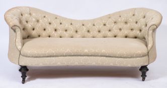 A Victorian ebonised frame settee:,