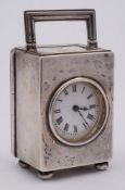 Duverdry & Bloquel, a George V silver miniature carriage timepiece, case stamped for Drew & Sons,