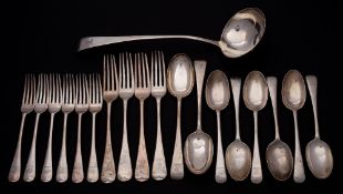 An Edward VII near matching silver old English pattern part flatware service,