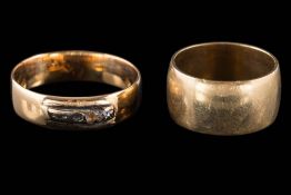 A gold and diamond-set wedding band and a 9ct gold wedding band: approximately 9.5gms gross weight.
