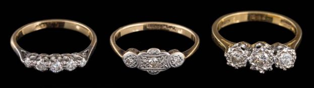 An 18ct gold and illusion-set diamond three-stone ring,